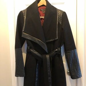 Black coat with leather accents